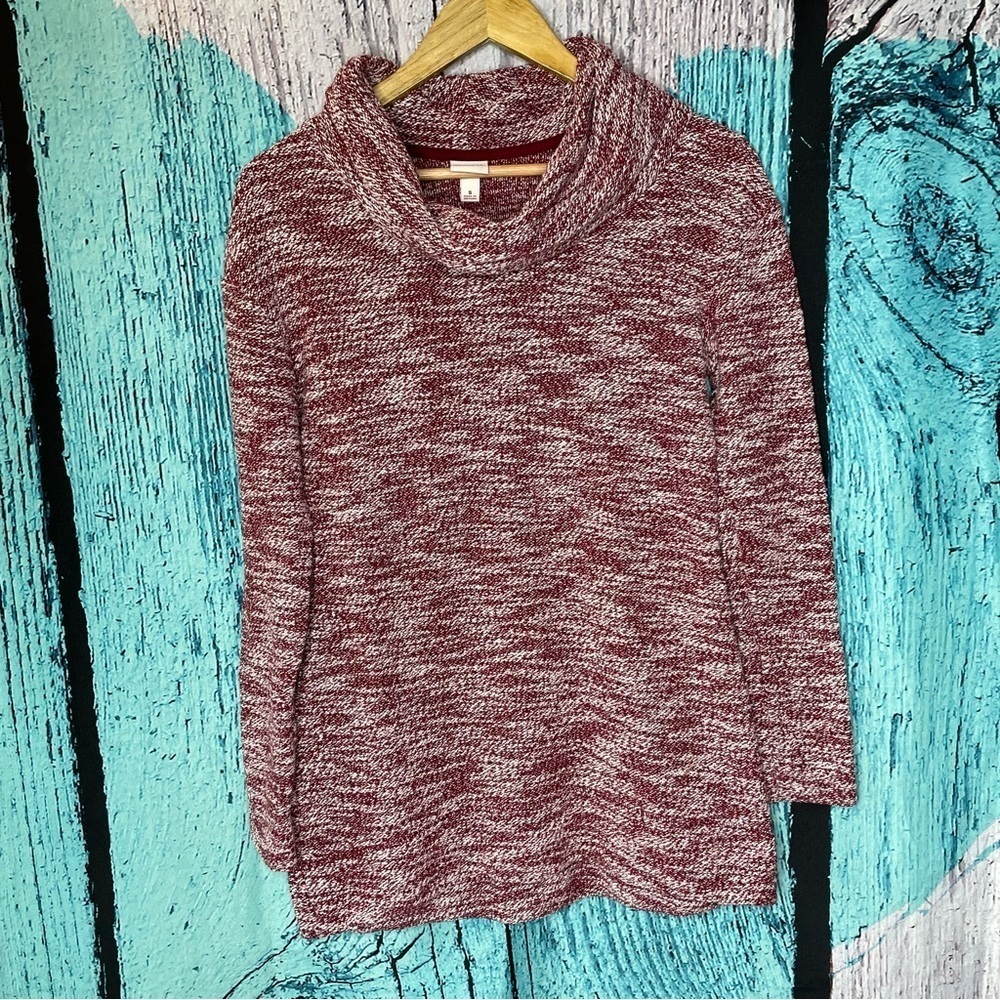 Merona Cowl Neck Sweater‎ Pullover Size Small Marled Red & White Cotton Blend